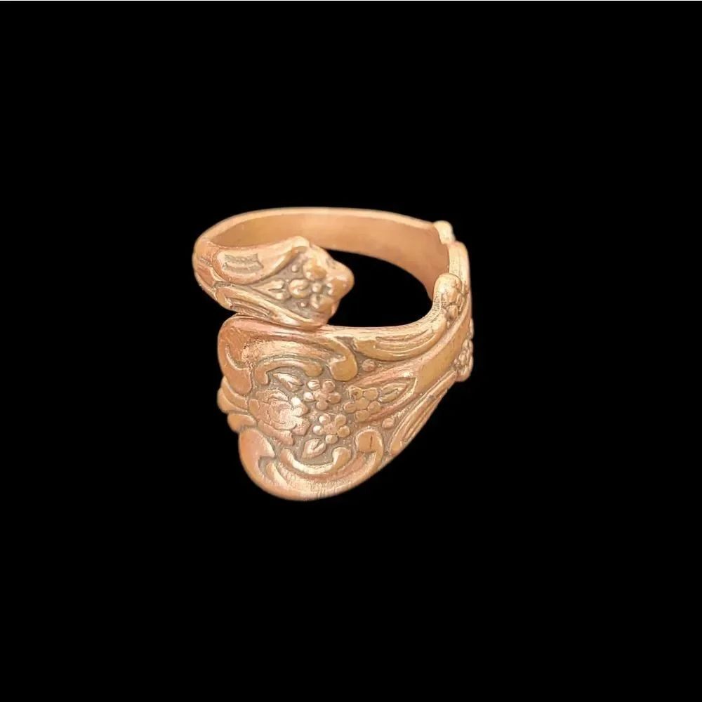 Ornate Floral Spoon Ring in Antique Copper Tone